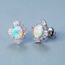 FDLK Мистик Круглый Белый огненный опал Двойные серьги гвоздики для женщин сплав Кристалл циркония свадебные ювелирные изделия