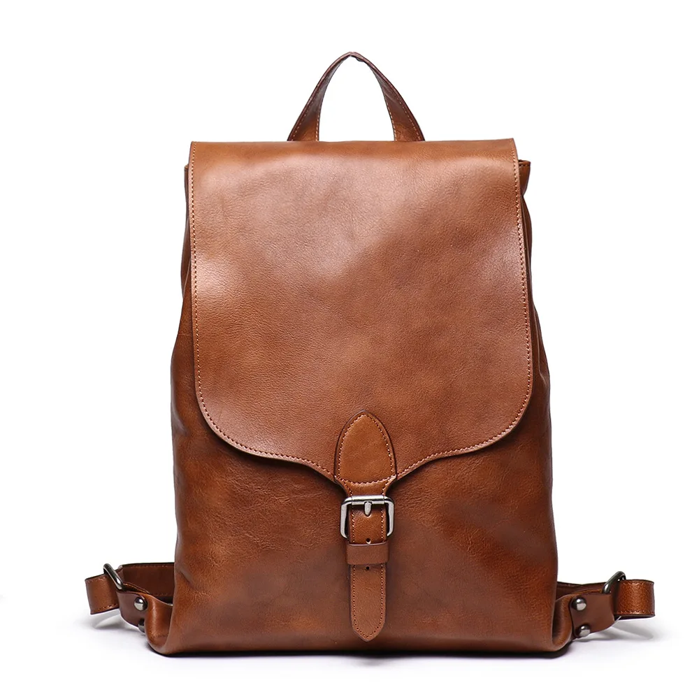 

Men First Layer Vegetable Tanning Leather Backpackage Handmade Sassafras Color Cool Female Backpack Large Capacity Computer Bag