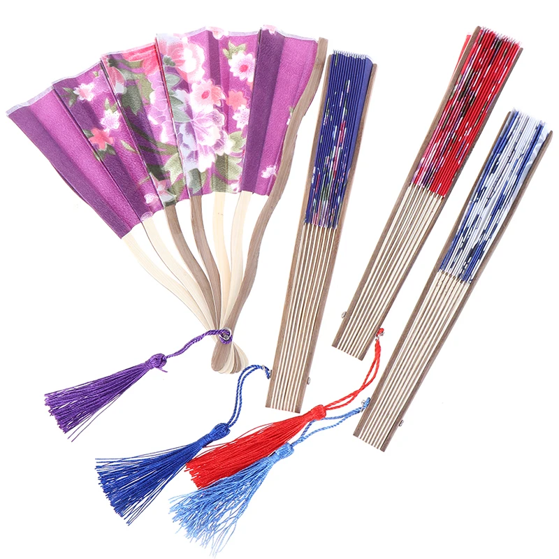 Pattern Chinese Style Handheld Wedding Hand Fan Cool Bamboo Flower Fan Hand Held Fans Silk Bamboo Folding Fans