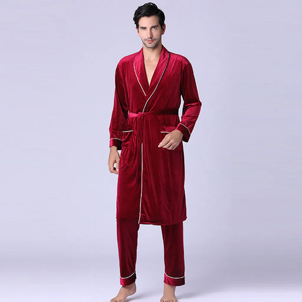Мужские пижамы, Мужская Новая одежда для сна с длинными рукавами, международная торговля, домашняя одежда, золотой бархатный Пижамный костюм, осенний мужской Одноцветный банный Халат