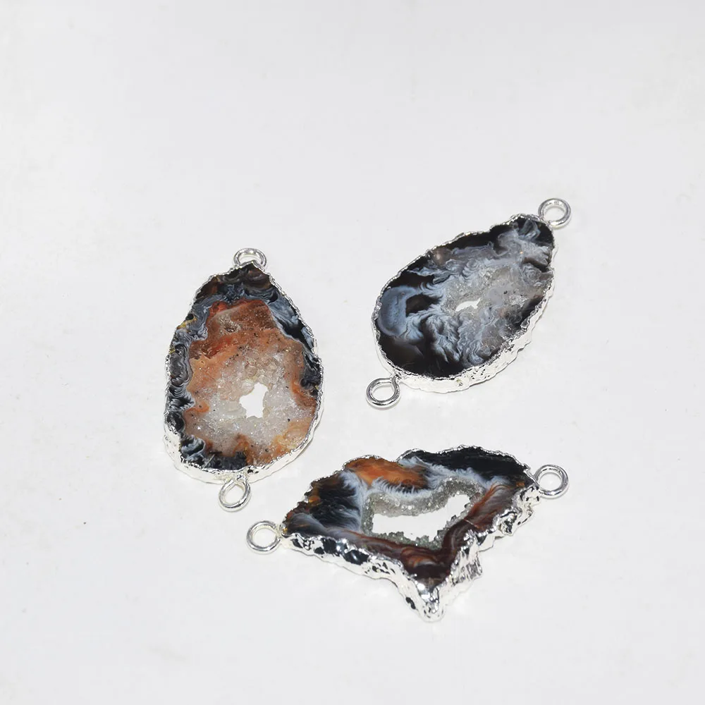Натуральный срез Geode Druzy каменный разъем femme серый большой золотой ободок плиты отверстие кулон agates Druzy кулон для женщин аксессуары