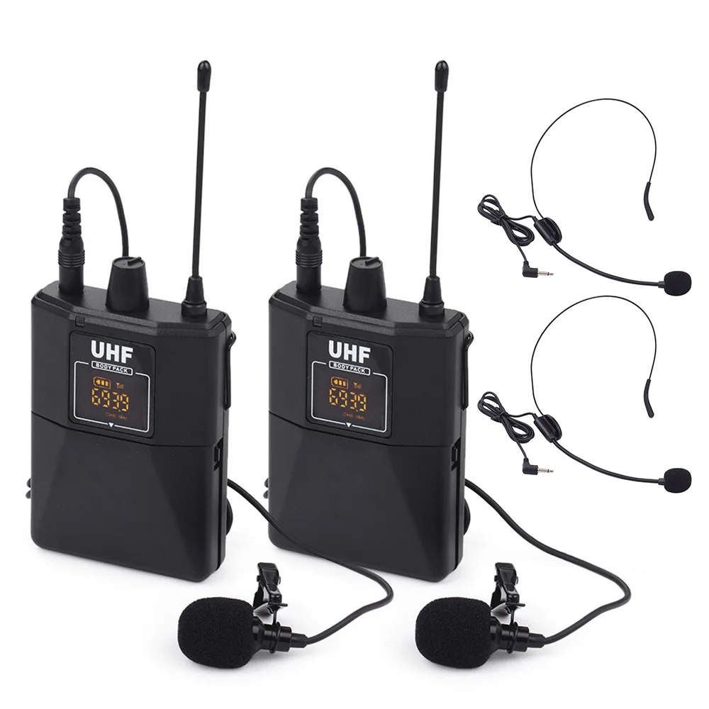 

Hot New Professional WirelessUHFDual-Band Microphones Set with Receiver Transmitter Lavalier Mic 2Headset Mic for Live Streaming
