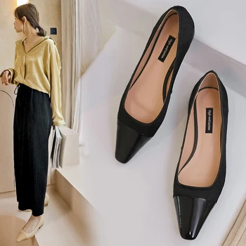 

INS women pumps Natural leather 22-24.5cm ladies shoes Internet celebrity single shoes Horse hair + cow patent leather stitching