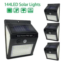 Applique murale solaire à 144 LED avec détecteur de mouvement, imperméable, luminaire décoratif d'extérieur, idéal pour un jardin ou une rue