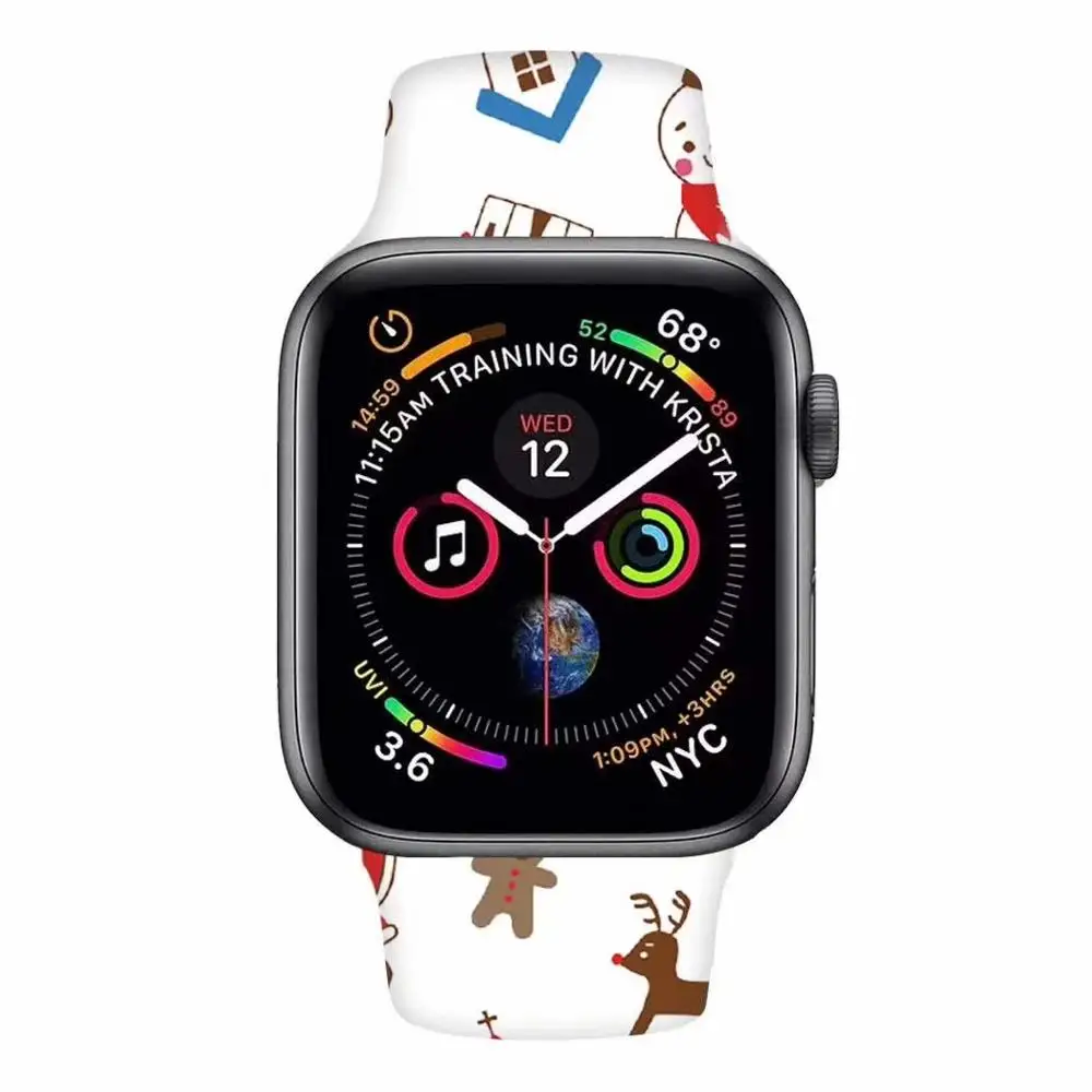 Рождественский подарок, ремешок для Apple watch 5, 4, 3, 2, 1, полосы 40 мм, 44 мм, силиконовый ремешок с цветочным принтом для iWatch Series 5, 4, 3, 2, 38 мм, 42 мм