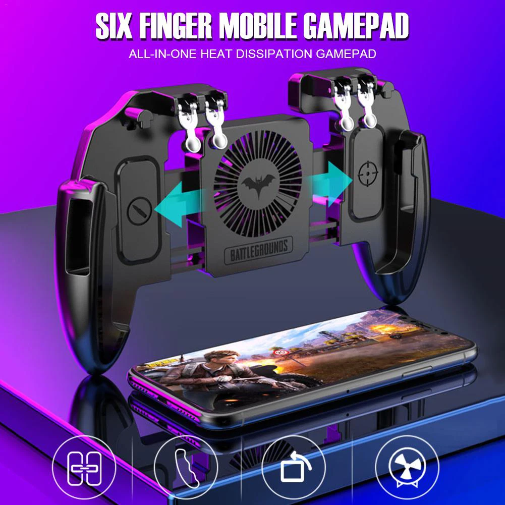 Six Finger PUBG Mobile Game Controller Gamepad Trigger Aim Button L1R1 Joystick For IPhone Android
