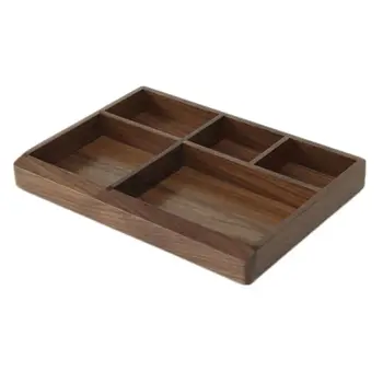 

Black Walnut Wood 5-compartment Organizers Tray, 24x16.5x2.5cm/9.4x6.5x1in