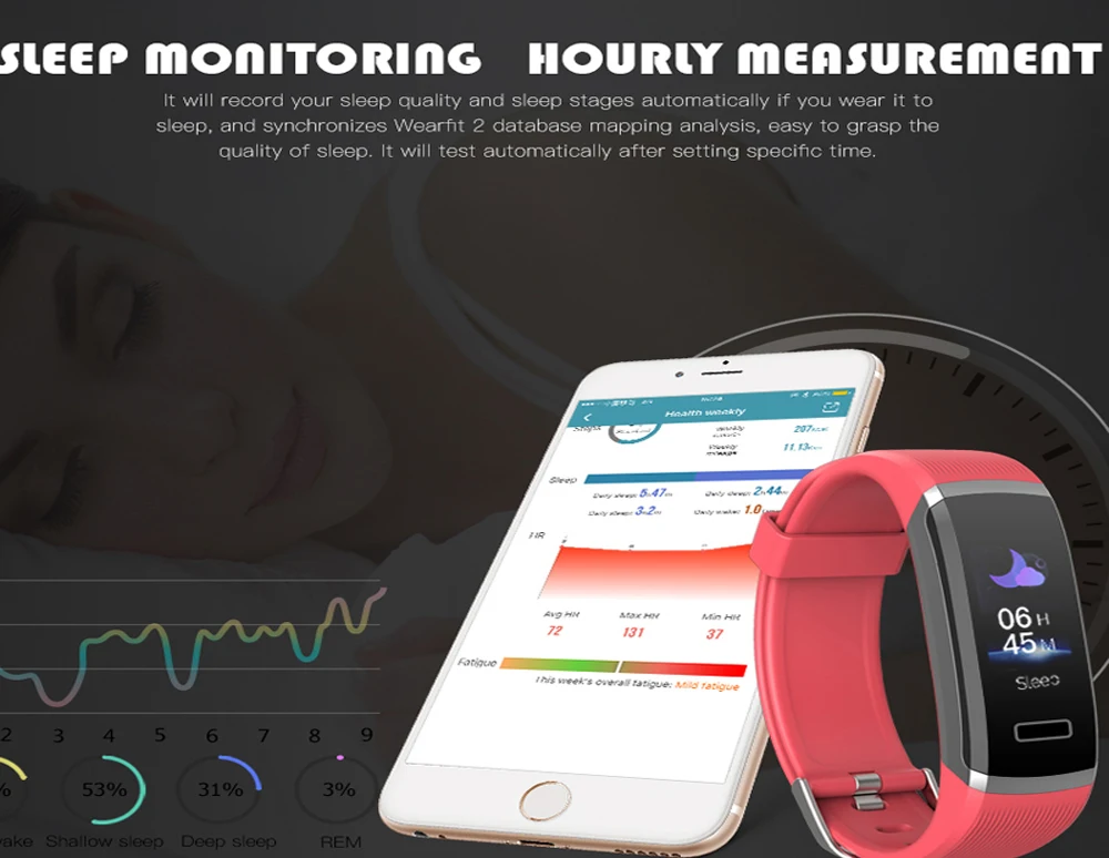 Wearpai цветной экран Смарт-браслет GT101 Водонепроницаемый 24 часа монитор сердечного ритма фитнес-трекер Bluetooth Смарт-часы для спорта