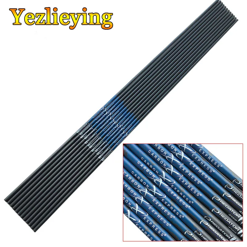 Охота 12 шт. стрельба из лука ID6.2mm Spine500, 30, 31, 32 дюймов чистый углерод стрелка вал для Охотный арбалет с употреблением желтого зубчика
