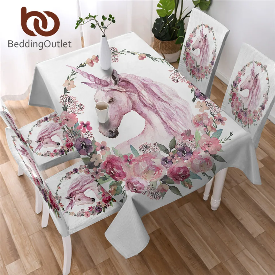 BeddingOutlet скатерть с единорогом и цветочным рисунком, прямоугольная скатерть для столовой, банкета, свадьбы, белая скатерть