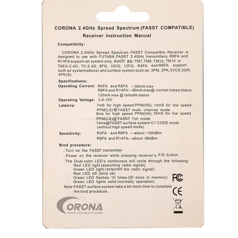 Corona F4FA R6FA F8FA 2,4 Ghz FUTABA 10C 12FG 14SG 16SZ 18SZ Fasst совместимый приемник
