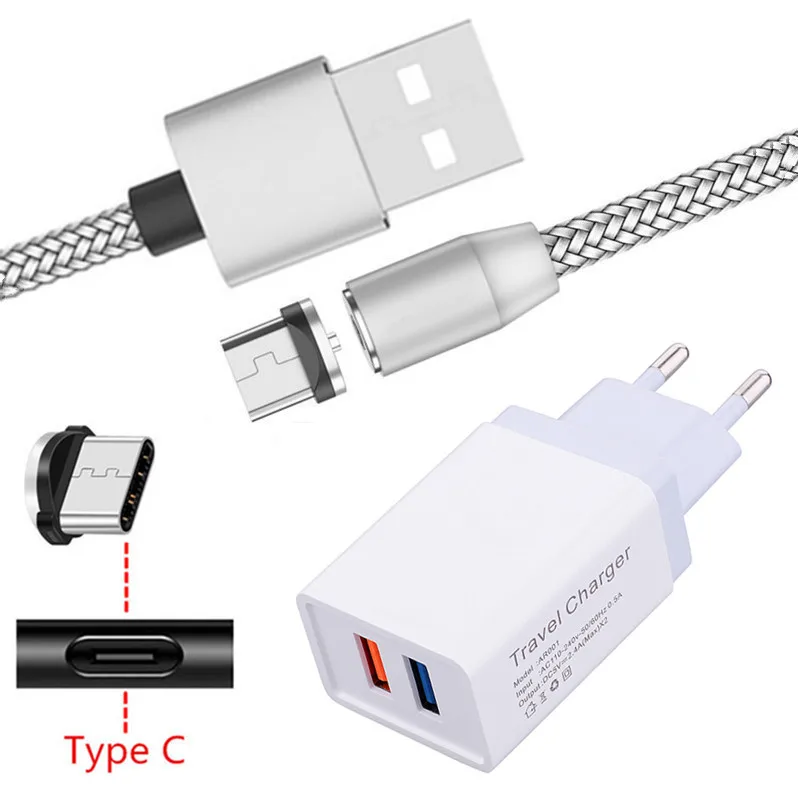

For Samsung galaxy S10 A70 A40 M30 HTC U11 Honor 9X 20 Pro Xiaomi A3 Mi 9 8 se Magnetic Type C Charge Cable LED Wall USB Charger