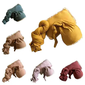 

3Pcs/set Newborn Photo Props Baby Knot Tail Hat Soft Cotton Photography Wrap with Posing Pillow Infant Shooting Outfits Costume