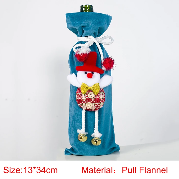 Blue Snowman Рождественская крышка для бутылки с красным вином, сумки для домашнего украшения, сумки для хранения, рождественский подарок, покрытие для бутылки в виде Санта-Клауса, Прямая поставка, 44 стиля - Цвет: Blue Snowman