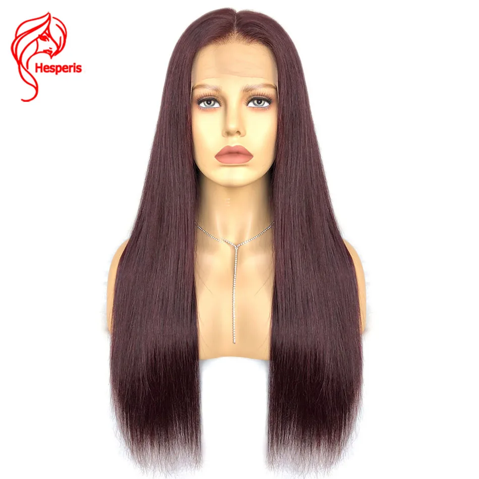 Hesperis 99J 13x6 парики из натуральных волос на кружеве с предварительно выщипанными 150 плотностью Бургундия прямые бразильские Remy человеческие волосы парики