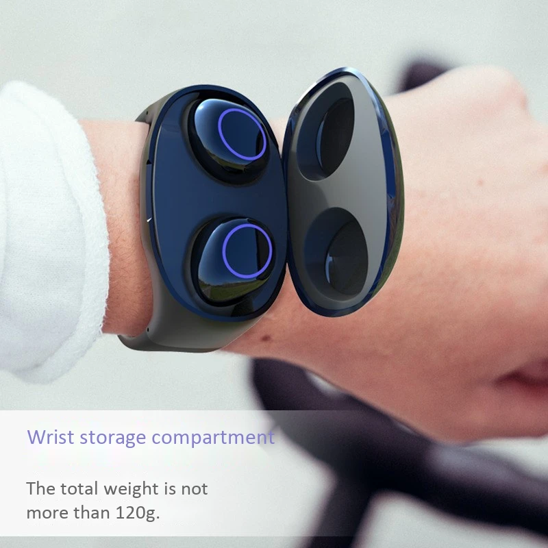 Часы в стиле бинауральной TWS Bluetooth гарнитура Портативный Браслет мобильный телефон вызов воспроизведение музыки шумоподавление Зарядка Наушники