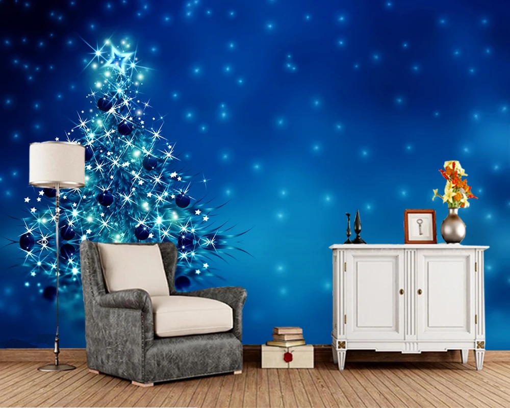 Papel de pared Рождественская елка Синий фон настенные 3d обои, гостиная ТВ диван стены Детская спальня обои домашний декор