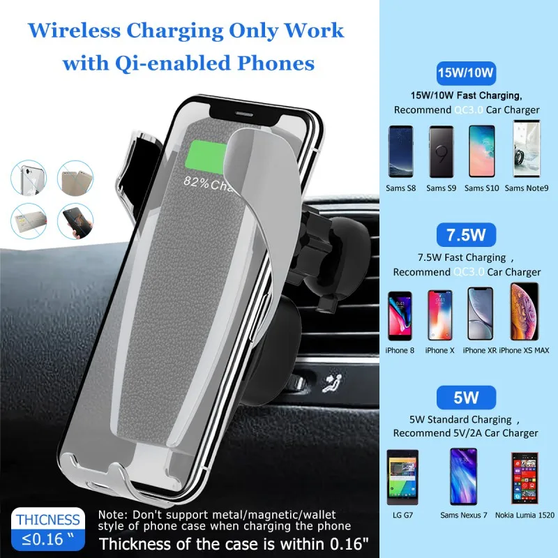 15W Qi Wireless Car Charger Phone Holder Auto Clamping Air Vent Stand For Samsung S9 S10 iPhone X XS XR For Xiaomi 9 Huawei P30