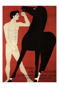 

This is bubble help Horse and Man Exhibit VINTAGE ART Ernst Keller Switzerland SILK POSTER Decorative Wall paint 24x36inch