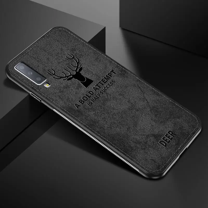 black Тканевый чехол с оленем для телефона samsung galaxy a50 a10 a20 a30 a40 a70 мягкая задняя крышка чехол на a 50 30 70 coque capa - Цвет: black