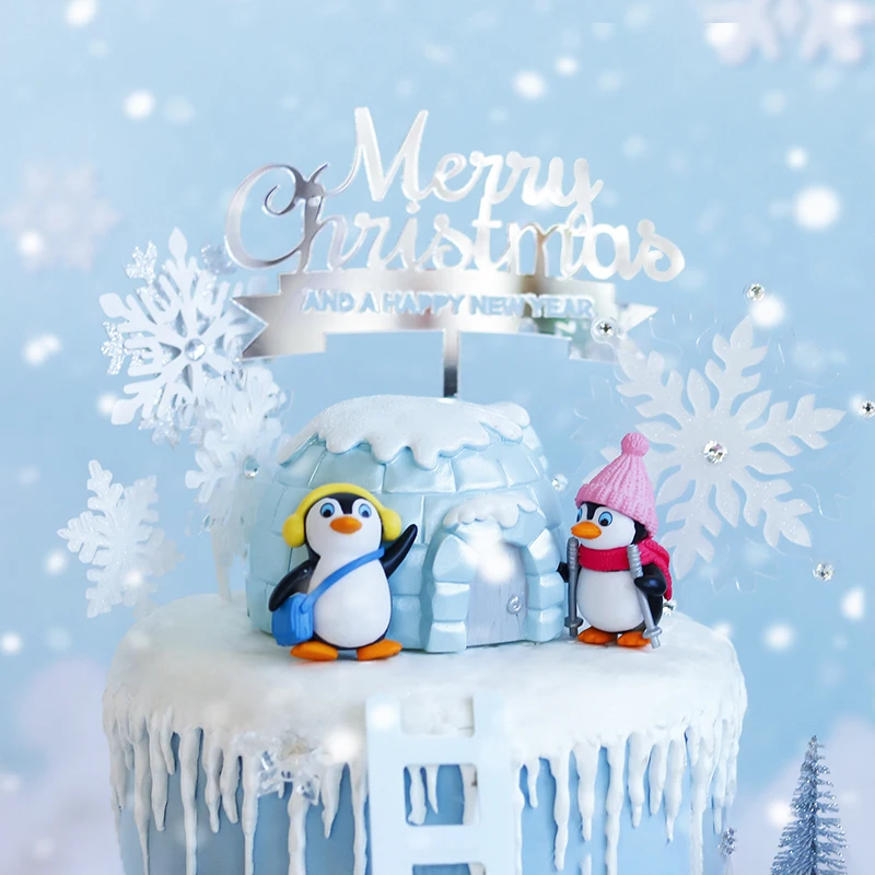Шапка Шарф Зимний Пингвин горка торт Топпер для душа ребенка Снежинка рождественские вечерние украшения для выпечки Десерт принадлежности Любовь Подарки