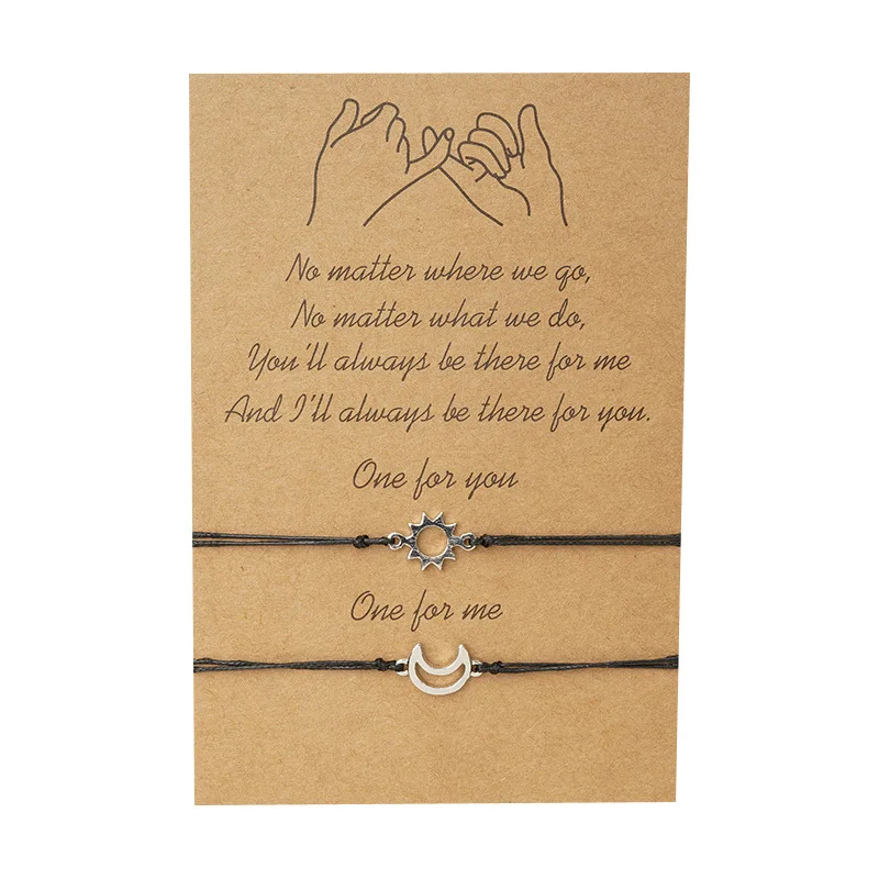 New Couple Card Charm Bracelets Simple Creative Alloy Moon Sun Woven Hand Rope Bracelet Birthday Gifts for Couples Girlfriends | Украшения