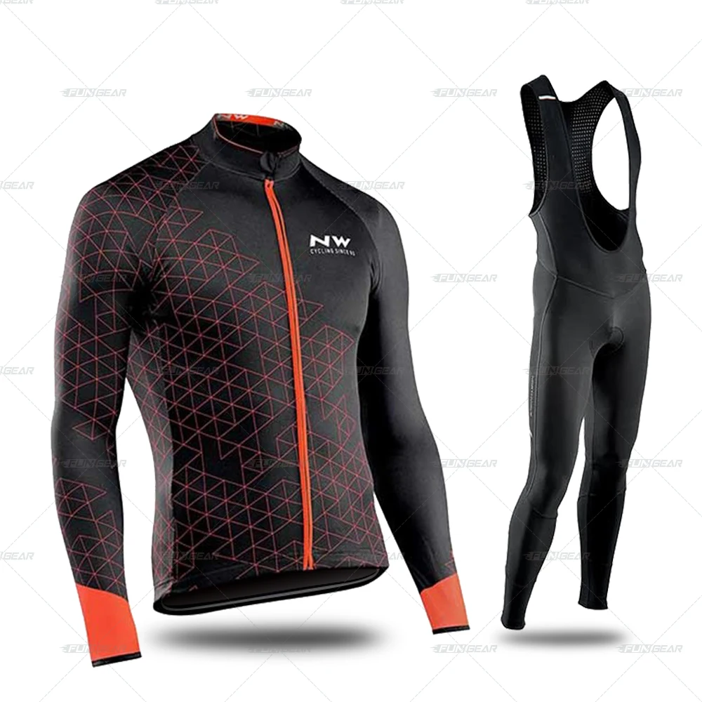 BIB SET Ropa Ciclismo Invierno зимняя велосипедная одежда, Майки для велоспорта, комплект Northwave, теплая флисовая одежда с длинным рукавом для MTB, Мужская одежда, Майо - Цвет: BIB SET