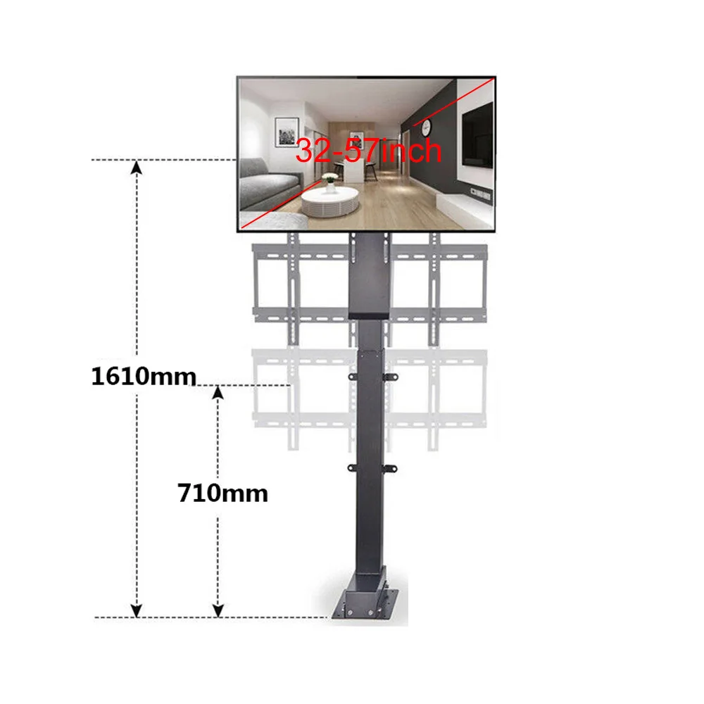 Механизированный Кронштейн для ТВ кронштейн с пультом дистанционного управления Автоматическая подъемная тв стойка вертикальная стойка регулируемая высота подставки для телевизора - Цвет: 710-1610mm 32-57inch