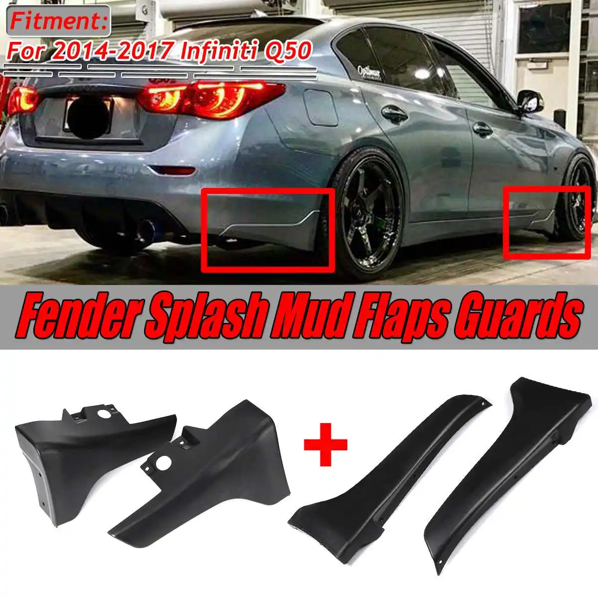 

Front/Rear Bumper Lip Black Q50 Car For Fender Splash Mud Flaps Guards Guard Angle Corner Protection For Infiniti Q50 2014-2017