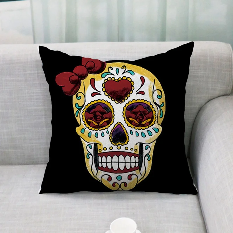 Morden 45x45cm Halloween Sugar Skull Cushion Cover Mexican Skeleton Home Decorative Pillow Case Sofa Throw Pillow Cover