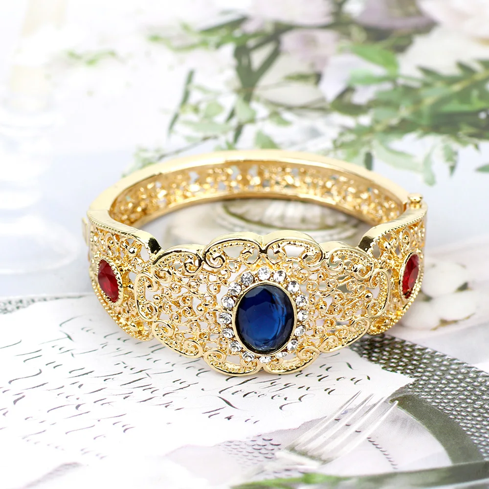 Sunspicems Morocco Ethnic Flower Cuff Bracelet Bangle For Women Arabic