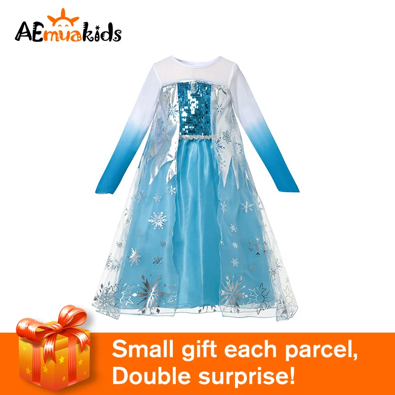 

Girls Princess Elsa Dress Up Fantasy Children Blue Sequined Snow Queen Cosplay Costume Kids Elza Halloween Party Clothes