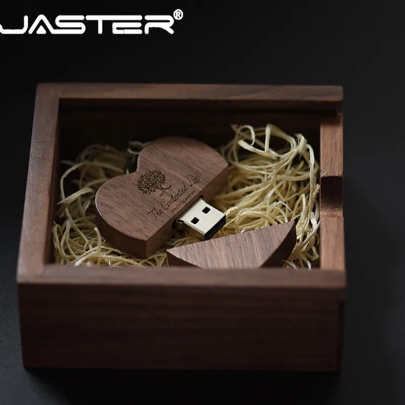 JASTER(более 10 шт. бесплатный логотип) USB 2,0 деревянное сердце+ коробка usb флэш-накопитель 4 ГБ 8 ГБ 16 ГБ 32 ГБ 64 Гб 128 ГБ Флешка внешний накопитель