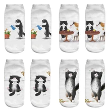 Meias curtas unissex, meias casuais fofas de desenhos animados para mulheres gatinhos meias curtas criativas coloridas múltiplas felizes no tornozelo