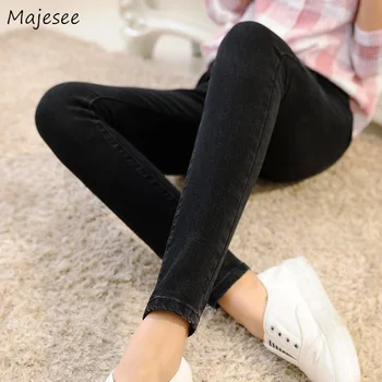 

Jeans Women Plus Size Trousers Womens Skinny Korean Style Casual All-match Long Black High-waist Daily Ladies High Elasticity