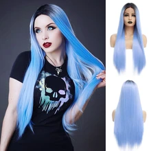 V'NICE Ombre Синий парик фронта шнурка натуральный Glueless Синтетические прямые парики термостойкие волосы на каждый день для женщин на каждый день