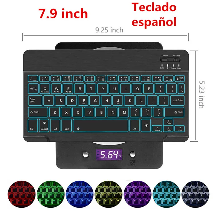 7inch-SP-backlit Ultra Slim Алюминий Беспроводной Bluetooth Испанский клавиатура для IOS Android Tablet PC Windows для iPad Bluetooth Испанский Teclado - Цвет: 7inch-SP-backlit