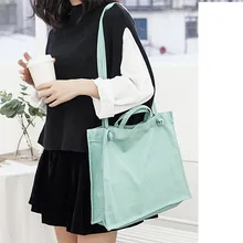 Женская Студенческая тканевая сумка через плечо, одноцветная школьная дорожная сумка для девочек, складная сумка для покупок