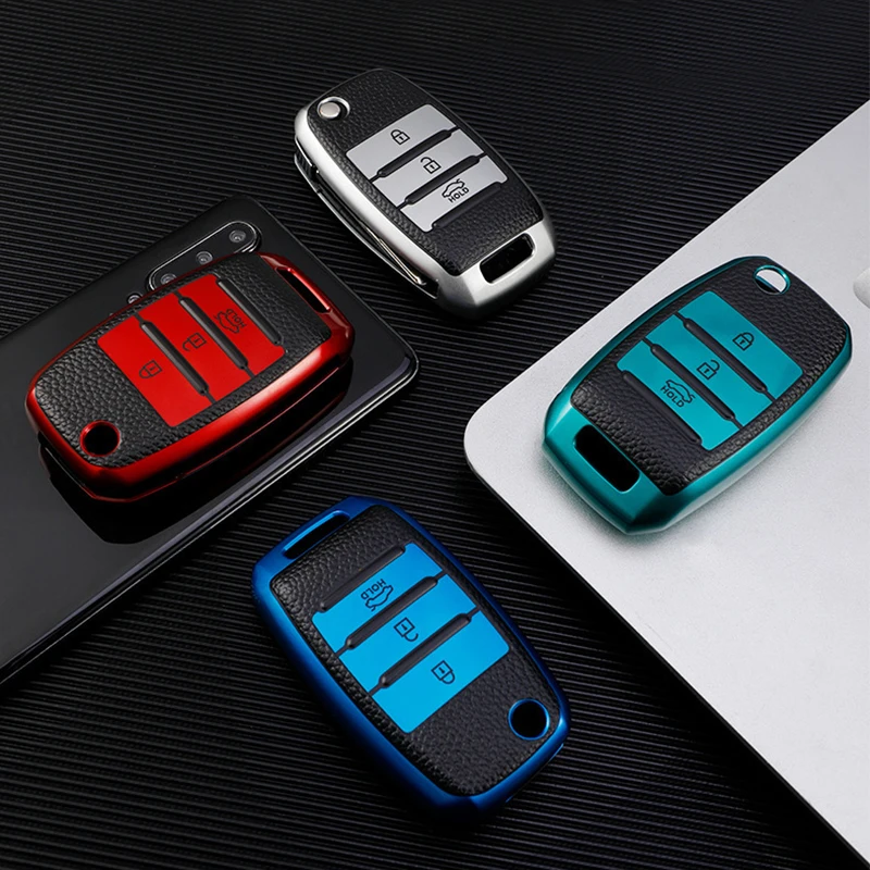 3 Buttons TPU+Leather car key case for Kia Rio 3 K2 Ceed Cerato K3 Sportage 4 Picanto K5 Optima Sorento Forte Stinger key case key case cover car key shell