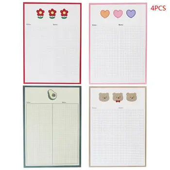 

4pcs Cartoon Bear Floret Avocado Grid Memo Pad Kawaii Diary Notebook Stickers