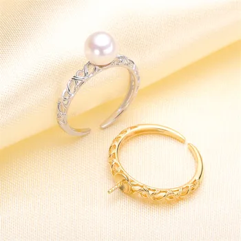 

Trendy style 925 Silver Pearl Ring Finger Ring Adjustable Resizable Ring Findings and Component Jewelry Part Fitting Accessorie