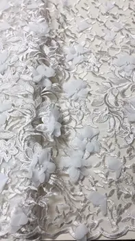 

White 3D Beads Lace Fabric 2020 High Quality Mesh Embroidery Applique 3D Flower Tulle Nigerian Lace Fabrics For Bridal YYZ783