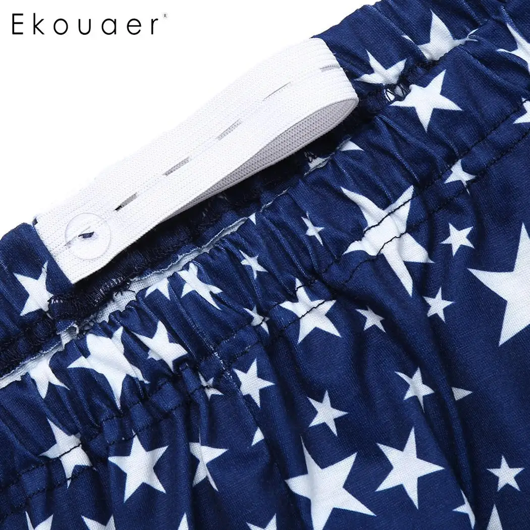 Ekouaer, пижамный комплект, Женская домашняя одежда, круглый вырез, короткий рукав, кнопка, принт, Пижамный костюм, Женская весенняя одежда для сна