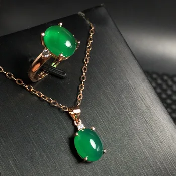 

Green Chalcedony Set 925 Sterling Silver Inlaid with Chain
