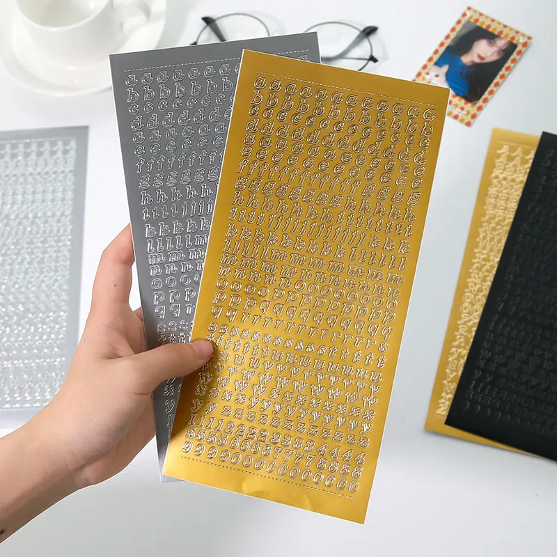 

MOHAMM 1 Sheet PVC Waterproof Durable Korean Golden Silver English Letter Stickers for Photos Albums Decoration