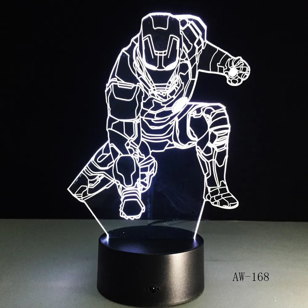 3D Железный человек лампа Marvel настольная/настольная Декор огни дети спящий ночник деревянный стенд База USB зарядка красочный лампе 168