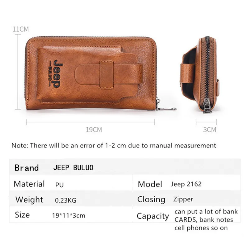 JEEP BULUO Leather Men Clutch portafoglio borsa di marca per telefono doppia cerniera portafoglio di lusso pochette in pelle di grande capacità