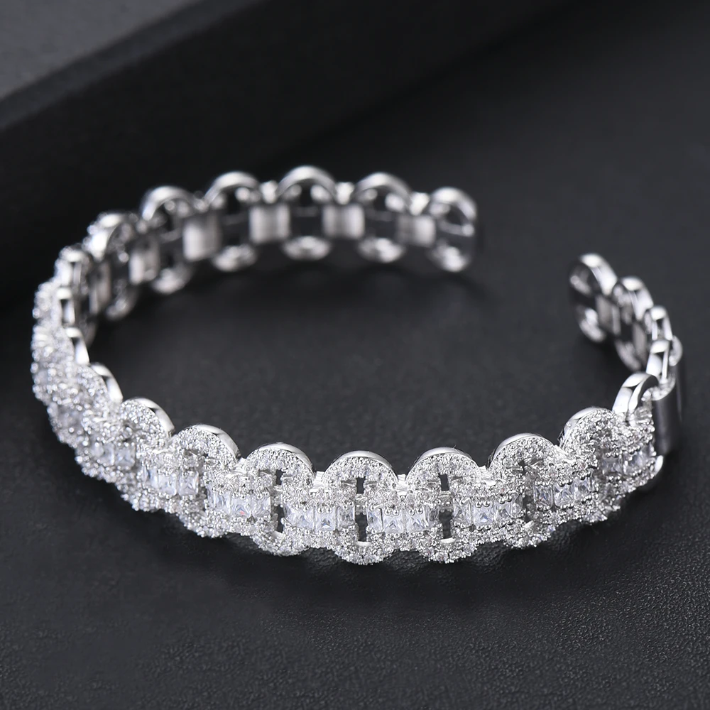 LARRAURI Luxury Bangle Ring Set Tricolor Zircon Copper Dubai Bridal Jewelry Set Wedding Banquet Women Hand Accessories Sets Gift