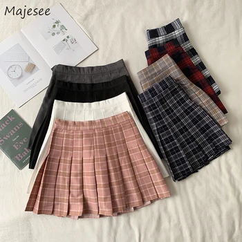 

Mini Skirts Women Plaid Pleated High Waist Vintage Simple All-match Womens Clothing Daily Chic Japanese Style Harajuku Kawaii