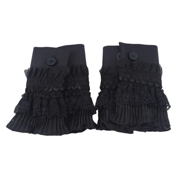

Fashion Style Korean Version Of The Multi-layer Black Lace Pleated Autumn And Winter Women's Knitted Sweater Gloves Fake Sleeves
